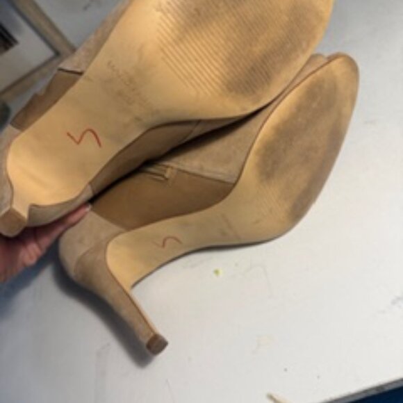 Marc Fisher Camel Peep-Toe Heeled Boots - Picture 15 of 15